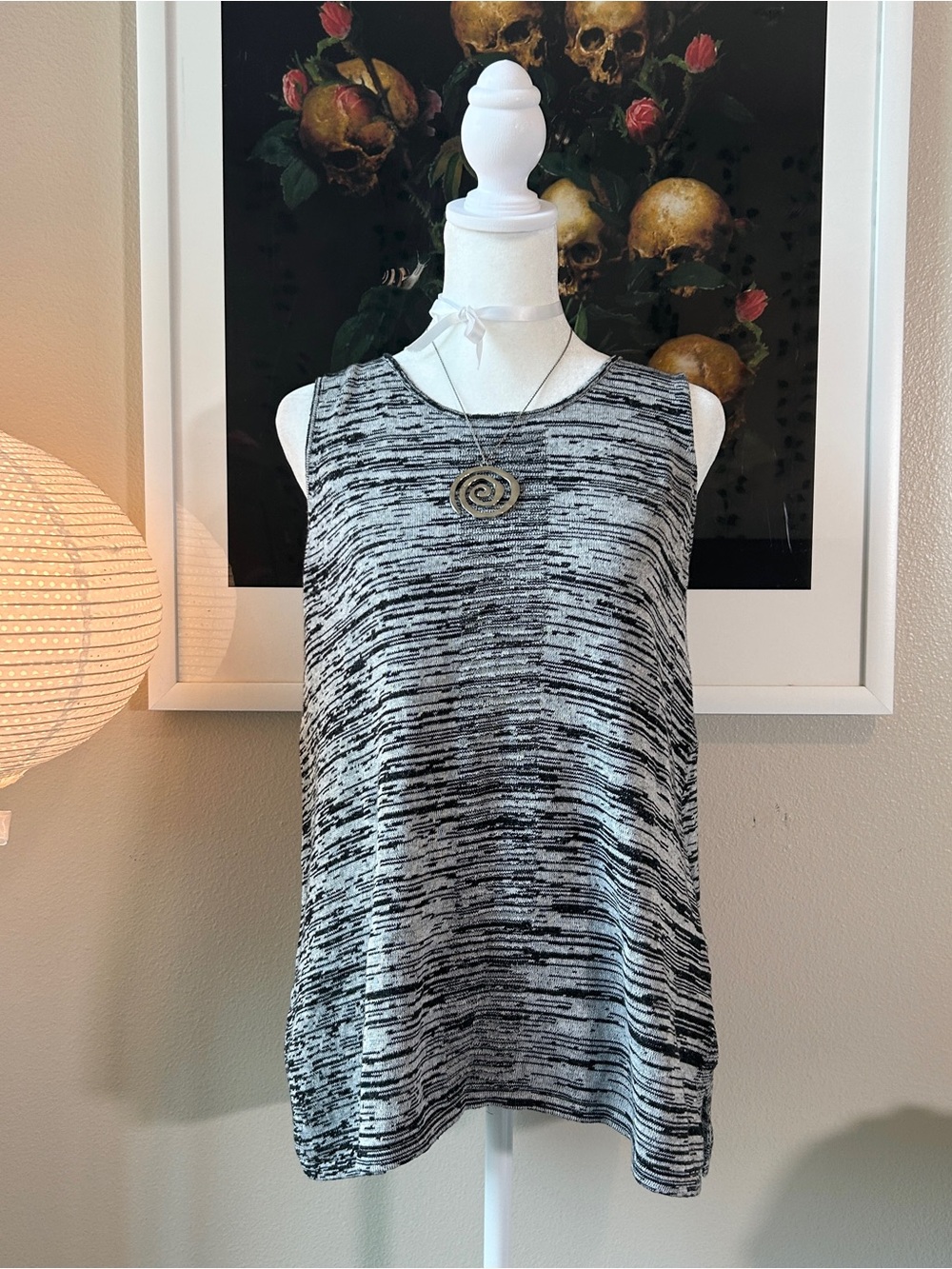 Marla Wynne Black & Grey Knit Loose Sleeveless Tank Top S